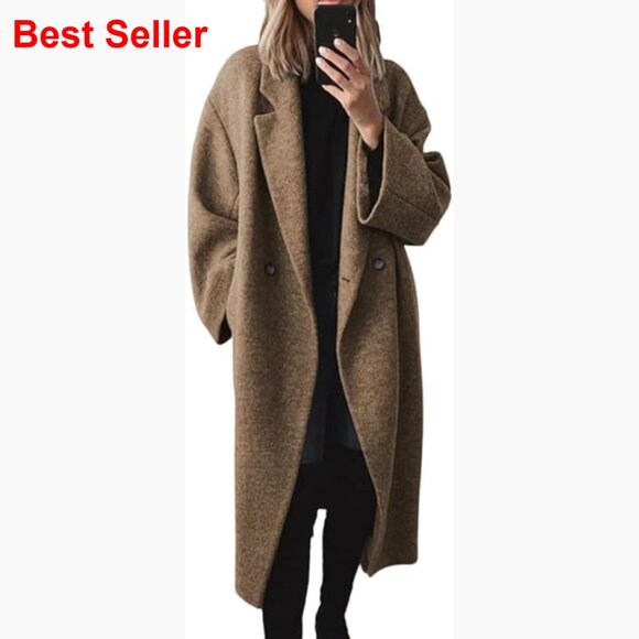 Women's Winter Wool Blend Double Breasted Trench Coat